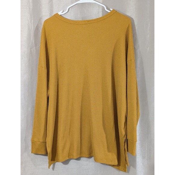 Workshop Republic Women's Top 2X Mustard Yellow V-Neck Long Sleeve Waffle Tee - Picture 2 of 13